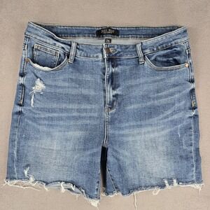 Judy Blue Shorts Womens 2XL Plus Blue Denim Distressed Cutoff Raw Hem Stretch
